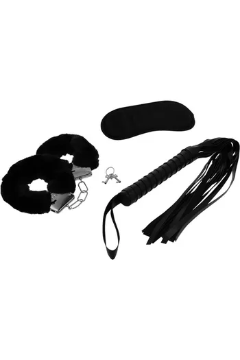INTENSE FETISH Erotic Set: Vegan Leather Cuffs, Blindfold & Whip