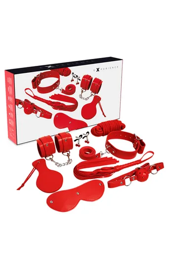 Kit Experience Black: Set Bondage BDSM Completo in Pelle Sintetica Rossa