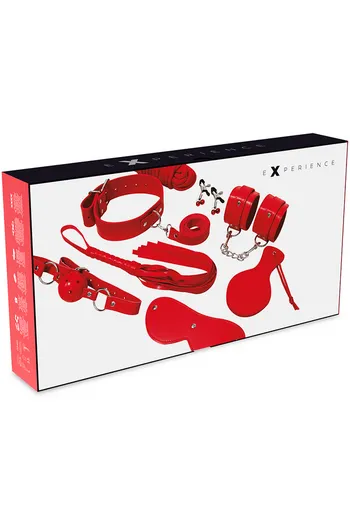 Kit Experience Black: Set Bondage BDSM Completo in Pelle Sintetica Rossa