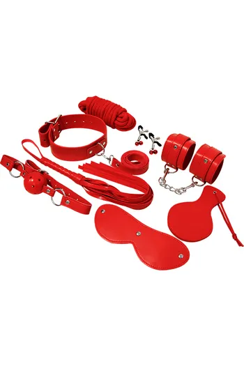 Kit Experience Black: Set Bondage BDSM Completo in Pelle Sintetica Rossa