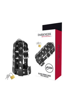Darkness Chastity Cage in Vegan Leather - Extreme BDSM Play