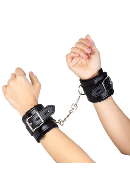 Silver Chain Synthetic Leather Bondage Cuffs - Comfortable and Secure