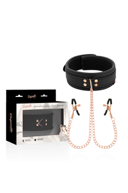 BDSM Collar with Nipple Clamps and Chain