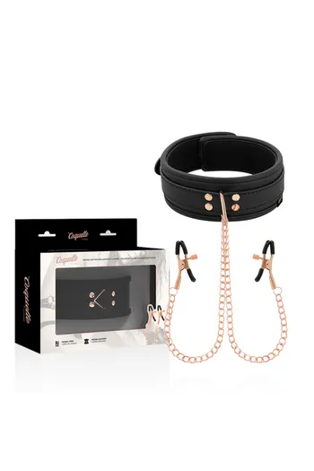 BDSM Collar with Nipple Clamps and Chain