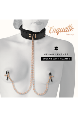 BDSM Collar with Nipple Clamps and Chain
