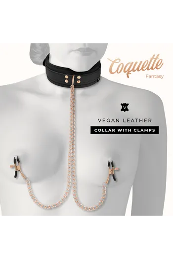 BDSM Collar with Nipple Clamps and Chain