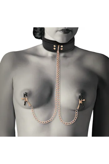 Collare BDSM con pinze per capezzoli e catena