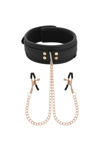 BDSM Collar with Nipple Clamps and Chain