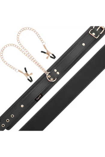 BDSM Collar with Nipple Clamps and Chain