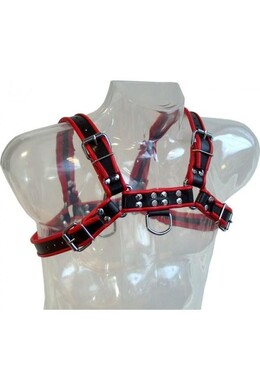LEATHER BODY - CATENA HARNESS III NERO / ROSSO