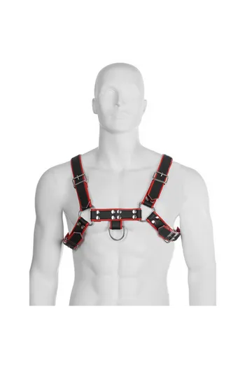 LEATHER BODY - CATENA HARNESS III NERO / ROSSO