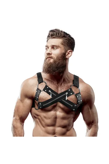 FETISH SUBMISSIVE ATTITUDE - IMBRACATURA BULLDOG IN NEOPRENE REGOLABILE CON CERNIERE PER UOMINI