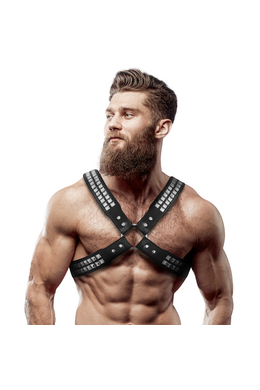 FETISH SUBMISSIVE ATTITUDE - IMBRACATURA IN ECOPELLE CON PETTO INCROCIATO DA UOMO CON RIVETTI