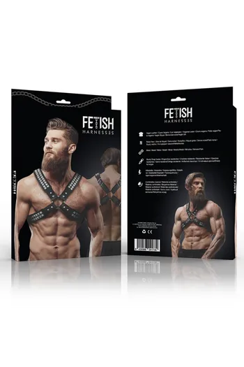 FETISH SUBMISSIVE ATTITUDE - IMBRACATURA IN ECOPELLE CON PETTO INCROCIATO DA UOMO CON RIVETTI