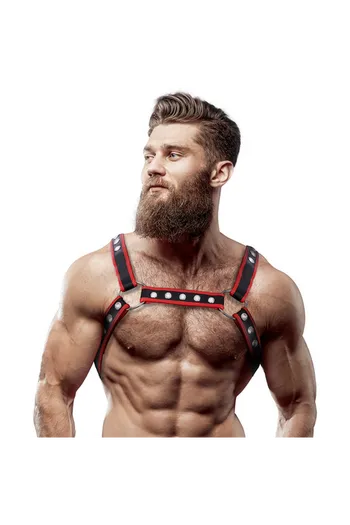 FETISH SUBMISSIVE ATTITUDINE - IMBRACATURA PER BULLDOG IN ECOPELLE DA UOMO NERA/ROSSA