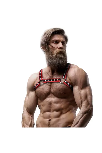 FETISH SUBMISSIVE ATTITUDINE - IMBRACATURA PER BULLDOG IN ECOPELLE DA UOMO NERA/ROSSA