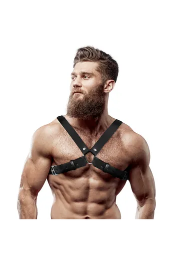 FETISH SUBMISSIVE ATTITUDE - IMBRACATURA REGOLABILE IN ECOPELLE PER UOMO CON INCROCIO PER BULLDOG