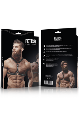 FETISH SUBMISSIVE ATTITUDINE - IMBRACATURA PER IL PETTO IN ECOPELLE CON DOPPIO SUPPORTO E BORCHIE PER UOMO