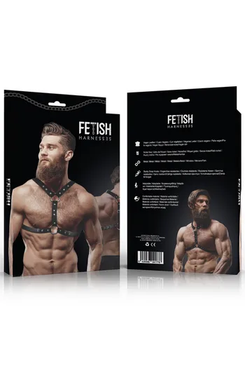 FETISH SUBMISSIVE ATTITUDINE - IMBRACATURA PER IL PETTO IN ECOPELLE CON DOPPIO SUPPORTO E BORCHIE PER UOMO