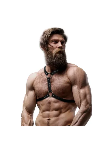 FETISH SUBMISSIVE ATTITUDINE - IMBRACATURA PER IL PETTO IN ECOPELLE CON DOPPIO SUPPORTO E BORCHIE PER UOMO