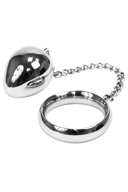 Stainless Steel Penis Ring with Chain and Anal Ball - Enhanced Pleasure Experience