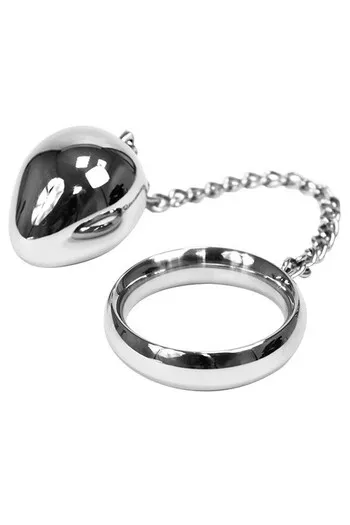 Stainless Steel Penis Ring with Chain and Anal Ball - Enhanced Pleasure Experience