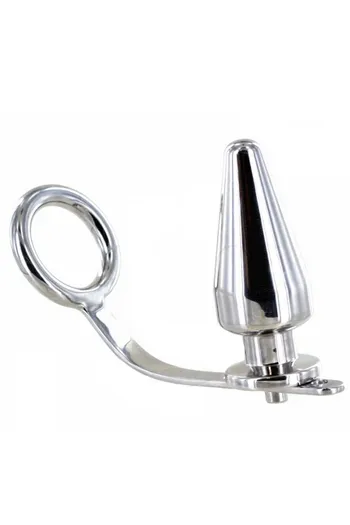 BDSM Cock Ring with Anal Plug in Surgical Steel - Extreme Pleasure