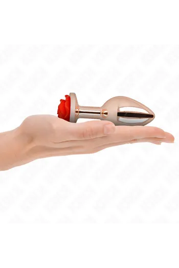 Rose Gold Metal Anal Plug with Red Rose - Elegant & Sensual