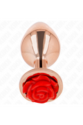 Plug Anale Metallo Rosa Oro con Rosa Rossa - Eleganza e Piacere