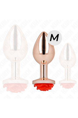 Rose Gold Metal Anal Plug with Red Rose - Elegant & Sensual