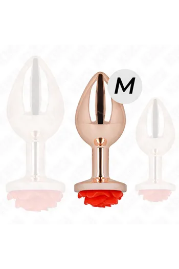 Rose Gold Metal Anal Plug with Red Rose - Elegant & Sensual