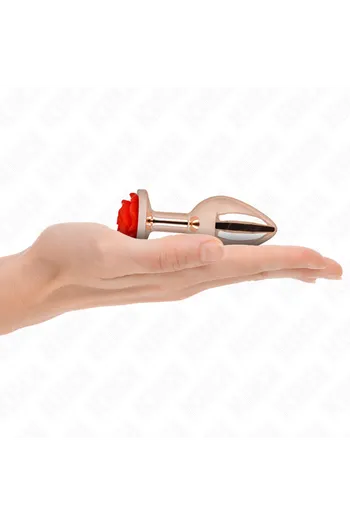Rose Gold Metal Anal Plug with Red Rose - Elegant & Sensual
