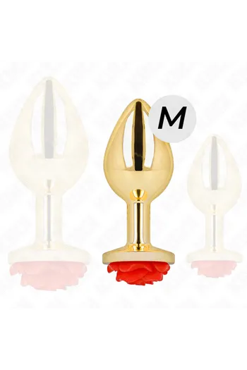 Golden Anal Plug with Red Rose - Elegant and Safe