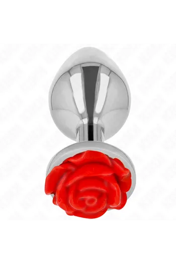 Metal Anal Plug with Red Rose - Smooth and Elegant
