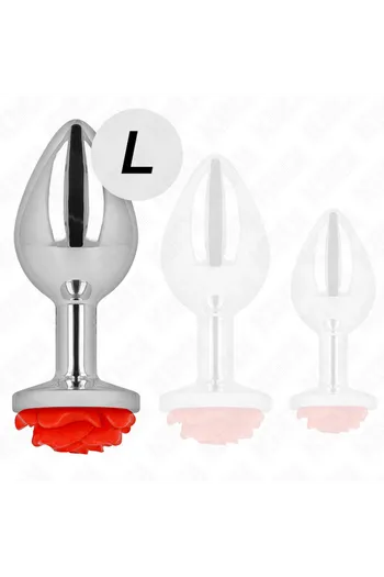 Metal Anal Plug with Red Rose - Smooth and Elegant