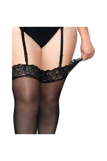 LEG AVENUE - OUTLET LEG AVENUE - CALZE IN NYLON NERE CON TOP IN PIZZO PLUS