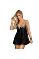 SUBBLIME - BABYDOLL NERO BEIGE LACCI FLOREALI S / M