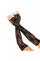 Floral Mesh Fingerless Opera Length Seamless Gloves - Bold Elegance for Special Occasions