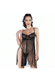 Babydoll Nero con Cordoni e Reggiseno con Ferretto
