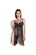 Babydoll Nero con Cordoni e Reggiseno con Ferretto
