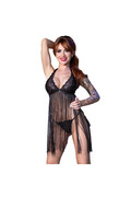 Babydoll Nero con Cordini e Tanga - Sensuale Lingerie