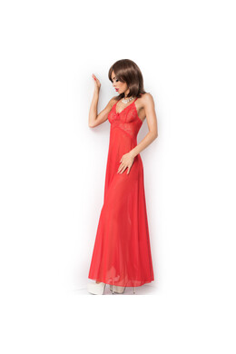 Elegant long babydoll in satin with lace details