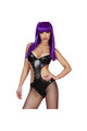 Black vinyl sexy bodysuit with spike decorations