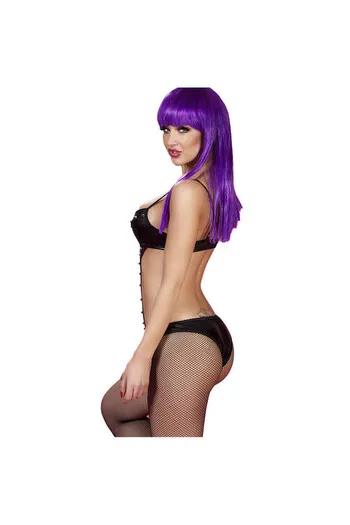 Body sexy in vinile nero con decorazioni a punta