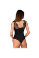 Body nero con encage sensuale e materiale satinato