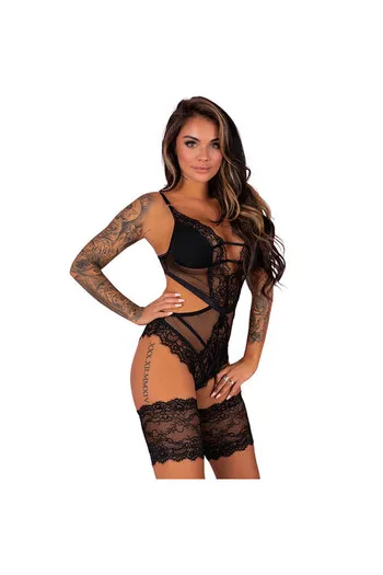 Black Hawain Body in Transparent Lace and Mesh