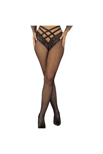 Black Fishnet Stockings with Decorative Garter Belt