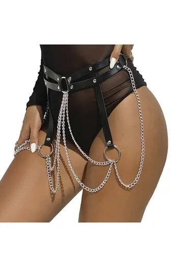 SUBBLIME - ANELLO IN PELLE CATENA ??CINTURA NERA TAGLIA UNICA