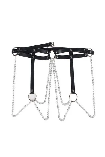 SUBBLIME - ANELLO IN PELLE CATENA ??CINTURA NERA TAGLIA UNICA