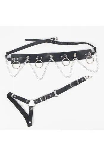 SUBBLIME - PETTORINA CINTURA E REGGETTIERE CON ANELLI E CATENA DETTAGLIO TAGLIA UNICA